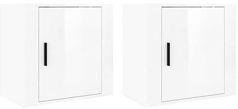 vidaXL High Gloss White Wall-mounted Bedside Cabinets in Engineered Wood, Space-saving Floating Design for Modern Bedrooms, 50x30x47cm – 2 pcs