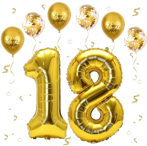 Foil Palloncini Numeri 18 Oro, VUCDXOP 101 CM Palloncino Numero 18/81, Grande Pallone Numero 18 Numeri Gonfiabili Compleanno Palloncino 18/81 Anni Festa Compleanno - Vola con l'Elio