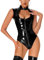SEAUR Damen Reizwäsche Dessous Sexy Nachtclub Strampler Catsuit Aushöhlen Stehkragen Lederlook Lack Glossy Leder Figurbetonter Bühne Bodycon Turnanzug Leotards