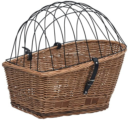 vidaXL Fahrrad Gepäckträgerkorb mit Abdeckung Fahrradkorb Weidenkorb Transportkorb Gepäckträger für Haustier Hundefahrradkorb 55x31x36cm Naturweide