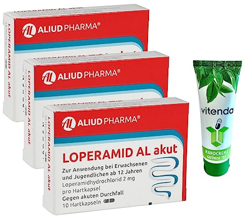 Loperamid AL 3x10 Stück inclusive einer Handcreme von vitenda - bei Durchfallerkrankungen