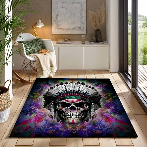 ITOMEN Indianer Teppich Kinderteppich Modern 3D Gemalte Kunst Teppich Kinderzimmer Kurzflor Teppiche rutschfeste Spielteppiche für Schlafzimmer Wohnzimmer Zimmer 160x230 cm