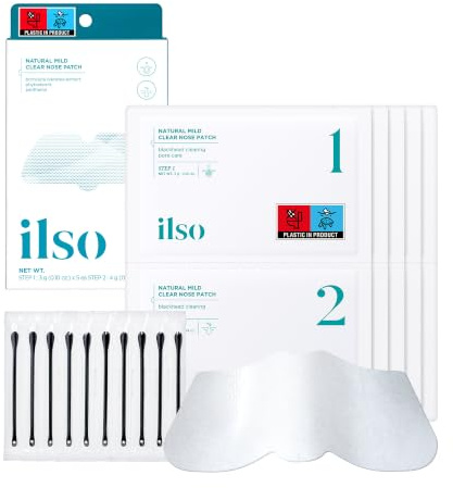 ilso Natural MILD Clear Nose Patch/Blackhead Remover for Nose/Targets PORES & PIMPLES/Facial Skin Care/Dermatologist Approved/Korean Skin Care to Absorb Acne Nose GUNK (5 PCS)