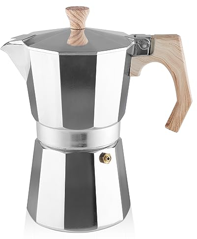wedrink Cafetera Italiana 6 tazas, cafetera italiana moca, cacerola moca, cafetera espresso 300 ml, antiquemaduras, mango de madera