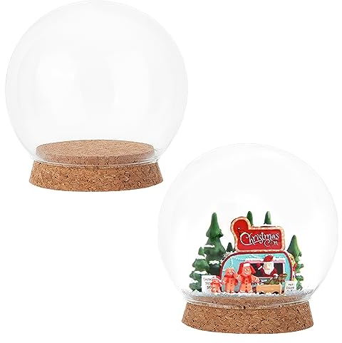 BENECREAT 11x10.8 cm Dôme D'Affichage de Cloche en Verre Transparent avec Base en Liège, Couverture en Verre de Fleur Transparente Éternelle pour la Fête de Noël, Diamètre Intérieur: 74 mm