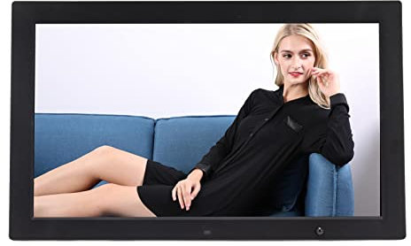 Digitaler 19-Zoll-Fotorahmen, Bilderrahmen mit Körpererkennung, Uhr, Kalender, Timing On Off, Hintergrundmusik, Unterstützt 32 GB, Elektronischer 1080P-Bilderrahmen