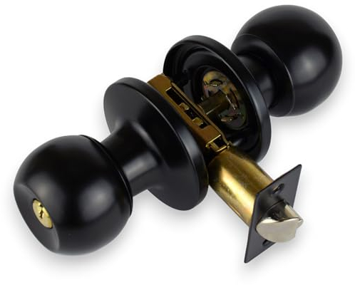 HANDLESTORE® Locking Door Knobs - Entrance, Privacy or Passage with Keys or Thumb Locking - Matt Black (Entrance Knob)