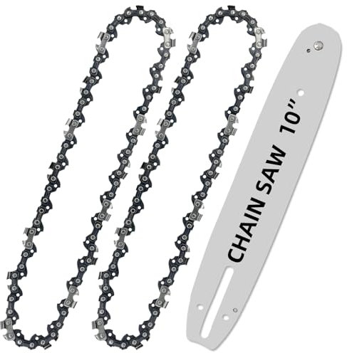 Chainsaw Guide Bar and Chain Combo,10inch Chainsaw Guide Bar Pole Saw Replacement Accessories (2 Chain+1 bar)