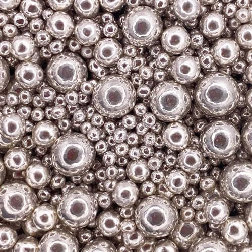 Scrumptious - Pearls Mix - High Shine Silver Cake Topper Sprinkles - 30g Edible Shimmer Ball Cupcake Decorations - Perfect for Weddings, Christenings & Parties