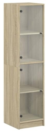 vidaXL Sonoma Oak Highboard with Glass Doors - Engineered Wood Cupboard for Living Room/Office - 35x37x142 cm Modern Storage Cabinet
