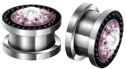Beydodo Tunnel 14MM Edelstahl, Ohr Plugs zum Schrauben mit Zirkonia Ohr Tunnel Piercing Schmuck 2er Set Silber