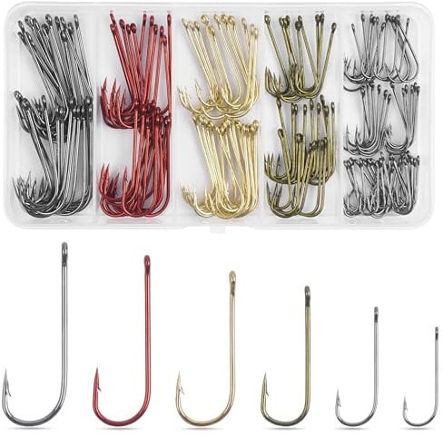 150pcs Aberdeen Fishing Hooks Kit Long Shank Aberdeen Hooks Assorted Small Size Sharpened Live Bait Fishing Hook Set for Saltwater Freshwater Bass Catfish Trout Crappie Panfish