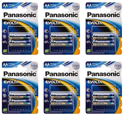 PANASONIC Lot de 6 Blisters de 2 Piles Alcaline Evolta AA LR06-1,5 V