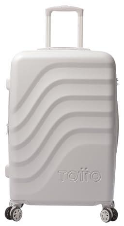 TOTTO - Maleta Rígida Mediana, Modelo Bazy+, 43.5 x 69 x 26 cm, Capacidad 64 L, Expandible, Resistencia a Impactos, Ruedas 360º, Manija Telescópica, Correas Internas, Candado TSA, Color White Sand