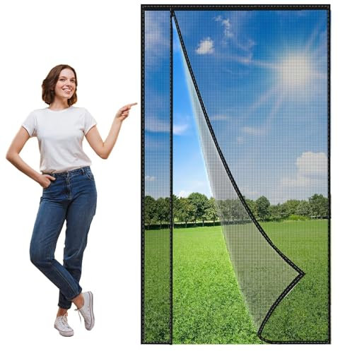 Tenda antimosche 80x190cm Tenda per porte Tenda antimosche senza foratura per bambini e animali domestici Nero