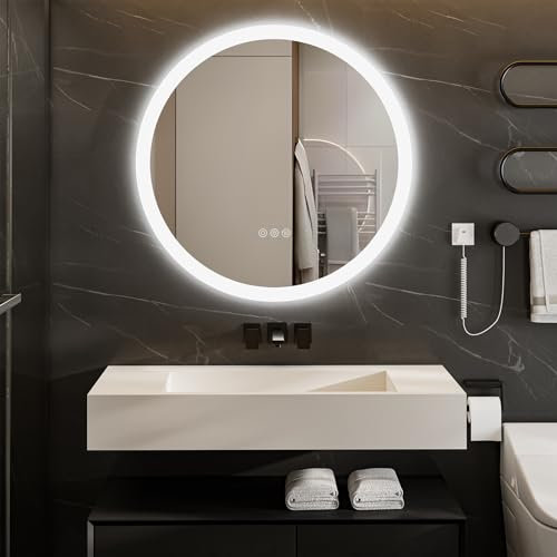 ChillCruiser 500MM runder LED-Badezimmerspiegel mit Touch-Schalter, dimmbare Hintergrundbeleuchtung, Antibeschlag, 3 Farbmodi, Memory Funktion Kosmetikspiegel