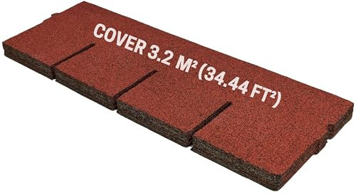 Premium Bitumen Roof Felt Shingles - 20 pcs / 34.44 ft² (3.2 m²), 39.37’’ x 13.39’’ (100cm x 34cm), Asphalt Roof Shingles for Shed - Weather Resistant & Heavy Duty Roofing Tiles - Red Colour