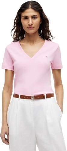 Tommy Hilfiger Camiseta de Manga Corta Mujer New Slim Cody V-Neck Cuello de Pico, Rosa (Classic Pink), XXS