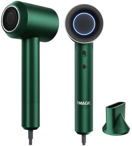 7MAGIC Phon Capelli Asciugacapelli Professionale 110.000 Giri/Min - Asciugatura Ultra Rapida,Tecnologia Ionica, Leggero,con Concentratore Magnetico e Protezione dal,A Bassa Rumorosità,Colore (Verde)