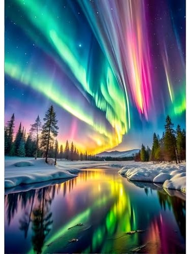 GDYEEH Aurora Borealis Diamond Painting Erwachsene, 5D Spiegelung Diamant Painting Bilder Anfänger, DIY Runder Vollbohrer Diamanten Malerei Stickerei Kreuzstich Geschenke Home Wand Dekor 30x40cm