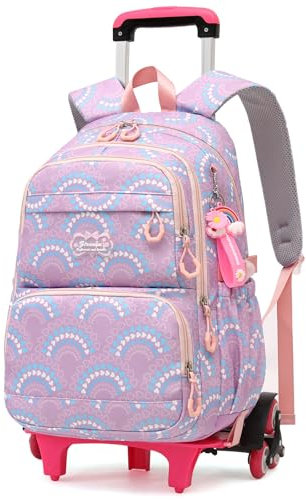 Amythe Zaino Bambina Scuola Elementare con Carrello, 16 Pollici Zaini Trolley per Ragazza 9 + anni, Zaino Casual da Giorno con Ruote per Adolescenti per Scuola/Viaggi, 6 Ruote -Viola