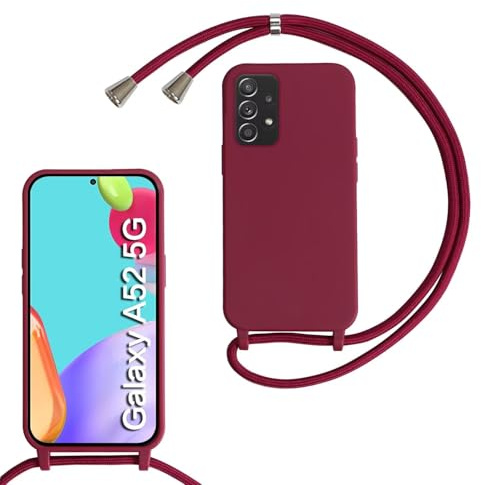 xinyunew Handykette für Samsung Galaxy A52 5G Hülle mit Band, Handyhülle mit Schnur zum Umhängen, weiche TPU Silikonhülle mit Band [abnehmbar] Halskettenhülle für Samsung Galaxy A52 5G-Rot