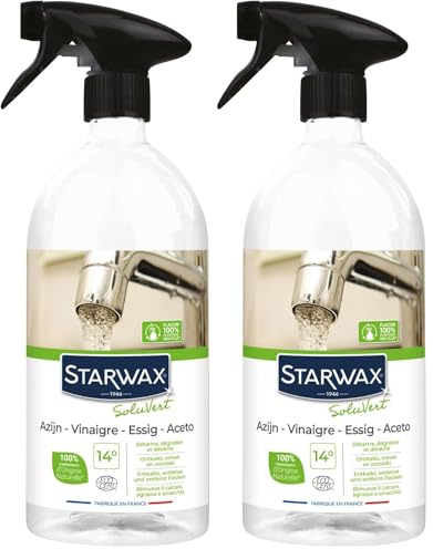 STARWAX SOLUVERT - Vinaigre Multi-Usages 14°- Détartre, Dégraisse et Détache - 100% D'Ingrédients D'Origine Naturelle - Ecocert - Fabriqué en France - 1L (Lot de 2)