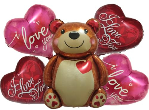 Deko-Herzen, Set mit rosa Luftballons und Herzballons, Set mit metallischen Luftballons, Dekoration zum Valentinstag und zum Jahrestag, für Paare.
