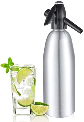 Mlijzard Sprudelwasserbereiter, 1 l Soda-Maschine, Soda-Siphonflasche mit Druckregler, tragbarer Wasserbereiter für Sodawasser (Silber)