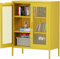 Armario Metalico de Puertas de Malla,Aparador de Metal,Marco de Acero,Armario para Licores con Estantes Ajustables,para Cocina, Sala de Estar, Oficina en Casa,40 x 80 x 102AL cm, Amarillo