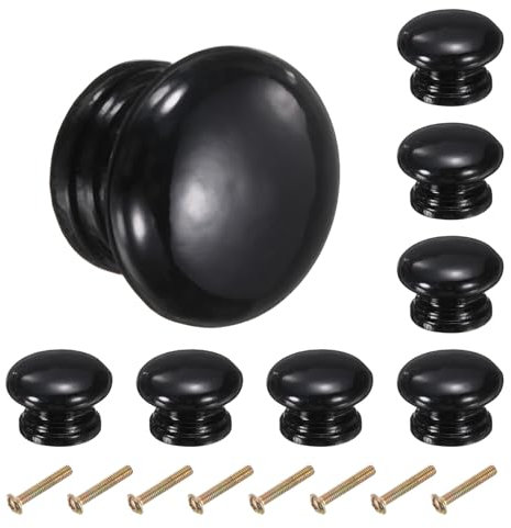 sourcing map 8pcs Round Wooden Knobs, 33mm/1.3 Mushroom Shape Kitchen Cabinet Knobs Single Hole Drawer Pull Hardware Handles Decorative Furniture for Drawer Dresser Wardrobe, Black