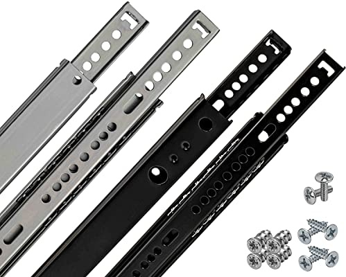 Neuhall Schubladenschienen 27mm Länge: 406mm (2 Stück) Stahl Schienen für Schubladen Teilauszug Schubladenauszug Kugelauszug Schubladen Schienensystem Auszugschienen inkl. Schraubenset