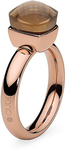 Qudo Firenze Edelstahl rosegold farbener Ring mit smoked topaz Stein (braun) (62 (21))