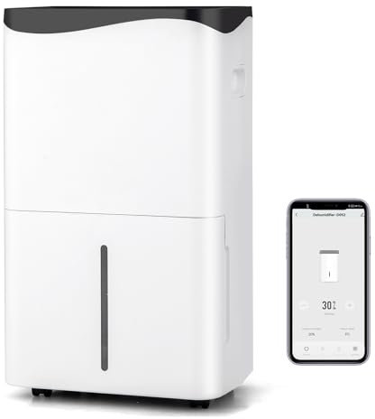 HOMFME 50L/Day Dehumidifier for Home Damp, Quiet Dehumidifiers Laundry Drying with 4 Modes, Digital Humidity Display, 24H Timer, Sleep Mode, Continuous Drainage, Auto-Off & Drainage Hose