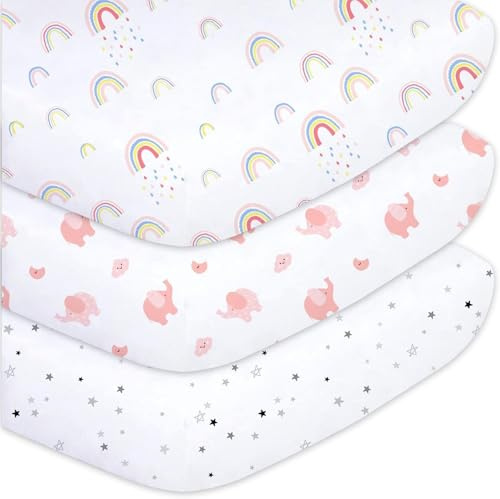 Little Grape Land 3er-Pack Spannbettlaken 60x120 cm Baby aus Mikrofaser-Polyester, Atmungsaktive Spannbettlaken für Kinderbett und Babybett, Oeko-TEX Zertifiziert, Regenbogen