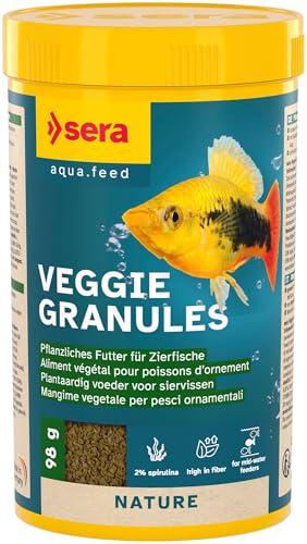 sera Veggie Granules 250 ml (98 g) | Pflanzliches Fischfutter Aquarium Granulat | Langsam sinkendes Granulat für Zierfische | Leicht verdauliches Futter mit Spirulina-Alge | Fischfutter Aquarium