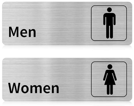 2 Stück WC Schild Selbstklebend, Toilettenschilder für Damen Herren, WC Aufkleber, Türschild, Schild Toilette, langlebig und elegant, 9 x 3 zoll