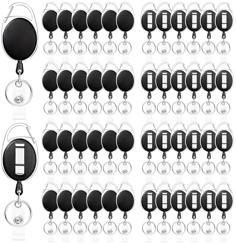 GBACHOOSE 50 llaveros extensibles, soportes para tarjetas de identificación extensibles, retráctiles con mosquetón, mosquetón, clips para tarjetas de identificación, nombres y tarjetas de