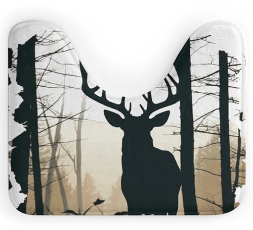 Toilettenvorleger mit Hirsch-Silhouette, U-förmig, waschbar, WC-Vorleger für Badezimmer, rutschfest, weich, saugfähig, Mikrofaser, niedlicher WC-Vorleger, Bodenmatte, 50,8 x 40,6 cm