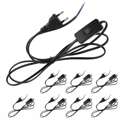 Lot de 8 Câbles d'alimentation avec Interrupteur - 1.8m Cordon Noir pour Lampes et Appareils Électriques