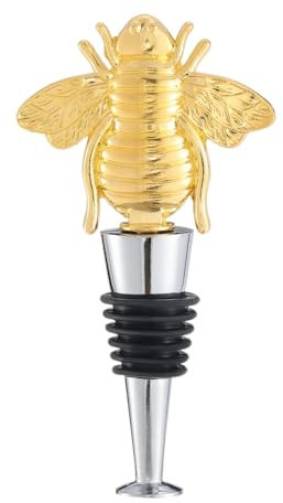 GORGECRAFT Honey Bee Wine Bottle Stopper Gold Metal Reusable Animal Champagne Winebottle Pump Decorative Toppers Silicone Cork for Holiday Housewarming Christmas Halloween Wedding Party