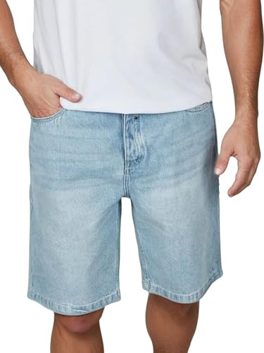 riverso RIVAshton Pantalones cortos para hombre, corte holgado, pantalones cortos de verano, mezclilla, algodón, monocolor, azul, gris, S, M, L, XL, XXL
