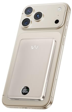 iWALK Magnetic Portable Charger, 5,000mAh Ultra-Slim Power Bank Wireless Charging Battery Pack with LED Power Display, Comfortable Grip Powerbank Compatible with iPhone 17/16/15/14/13 Series,Starlight