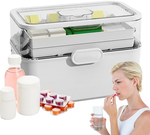 Organizzatore Di Medicina - 11.22x6.69x6.1 Pollici Scatola Di Immagazzinaggio Per Armadietto Domestico, Contenitore Di Farmaci A 3 Livelli, Contenitore Di Pillola Di Grande Capacità Con Vassoio