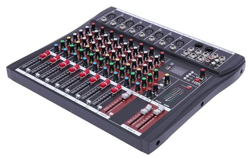 Audio Mixer, Professional Mixer Sound Board Console Desk System Interface Digital USB Computer MP3, Input 48V Phantom Power Stereo DJ Mixers for Recording,Live Streaming,Podcasting (8 Channel)