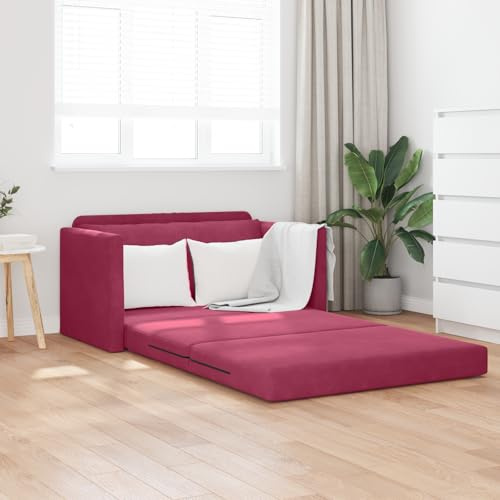 ROMHZKS 2-in-1 Boden Sofa Bett in Weinrot, Ergonomisches Sitzmöbel und Schlafgelegenheit, Samtbezug Abriebfest, Verstellbares Gästebett für Wohnzimmer, Lounge Entspannung,