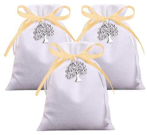 24pz Sacchetti Confetti Comunione, Sacchetti Confetti Juta con Ciondolo Albero Della Vita per Comunione Battesimo Cresima Matrimoni Compleanno
