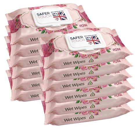 Meown Safer Touch Wet Wipes 960 Count, Rose Scented, Alcohol-Free, 12 Packs | Resealable Flip Top Lid Helps protect unused wipes from drying out and allows quick, hygienic one-wipe dispensing