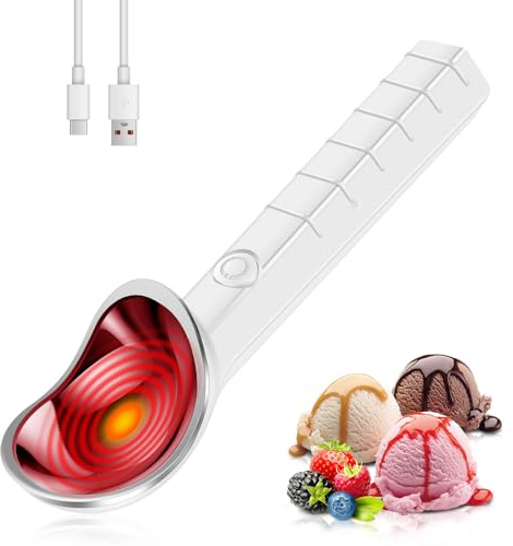 Heated Ice Cream Scoop, Waterproof Rechargeable Ice Cream Heating and Thawing Spoon, Hand Heated Icecream Scooper with 2-Level, Adjustable Heats up to 70°C