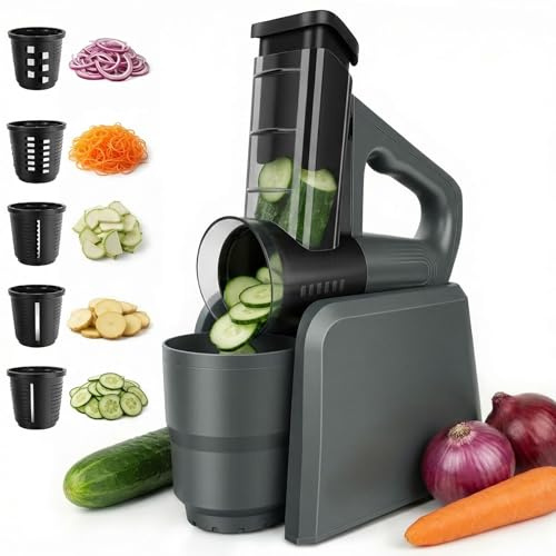 Electric Cheese Grater Vegetable Slicer 5-in-1, with 5-Interchangeable Drum Blades, Cheese Graters for Fruit and Vegetables Carrots Nuts Grater Kitchen